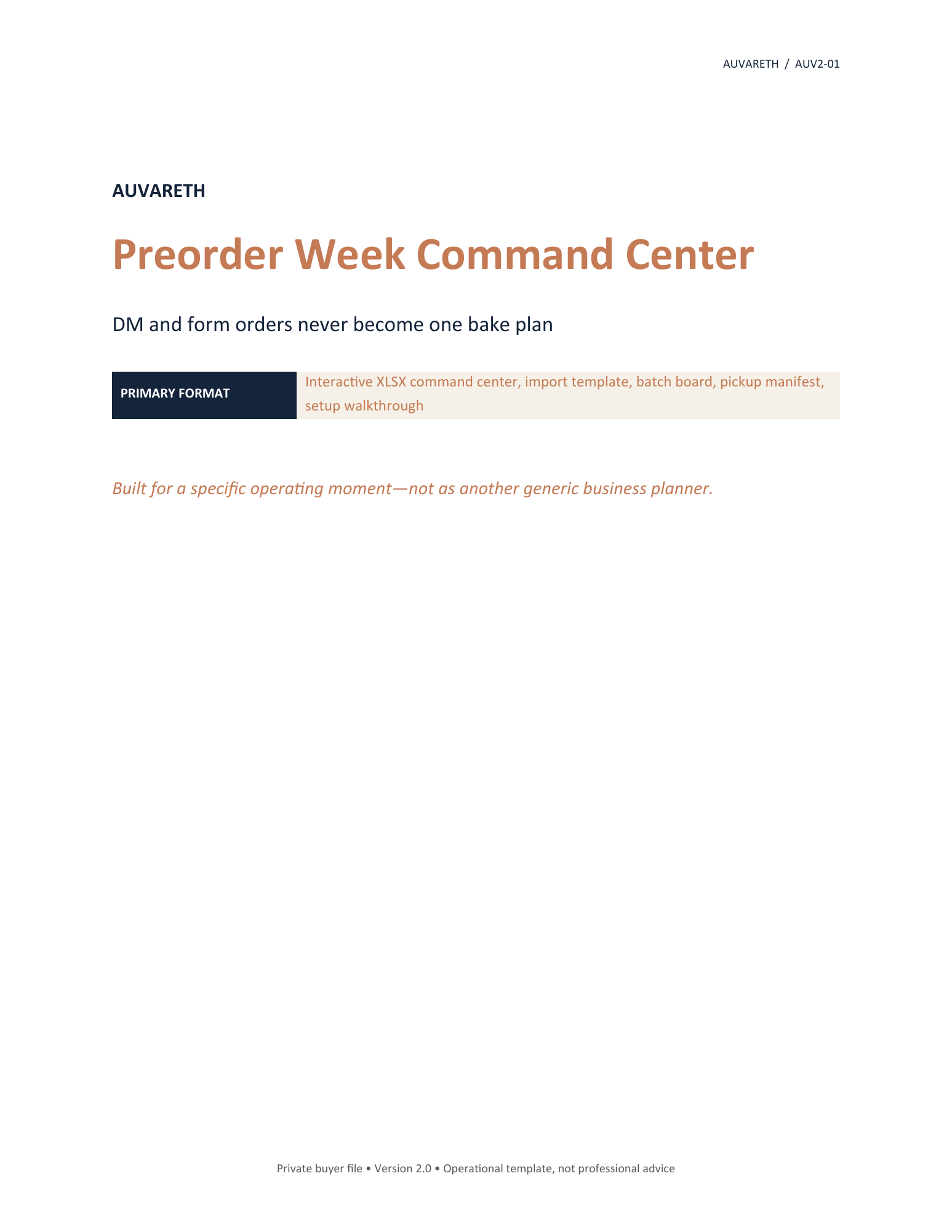 Preorder Week Command Center — buyer problem and product purpose
