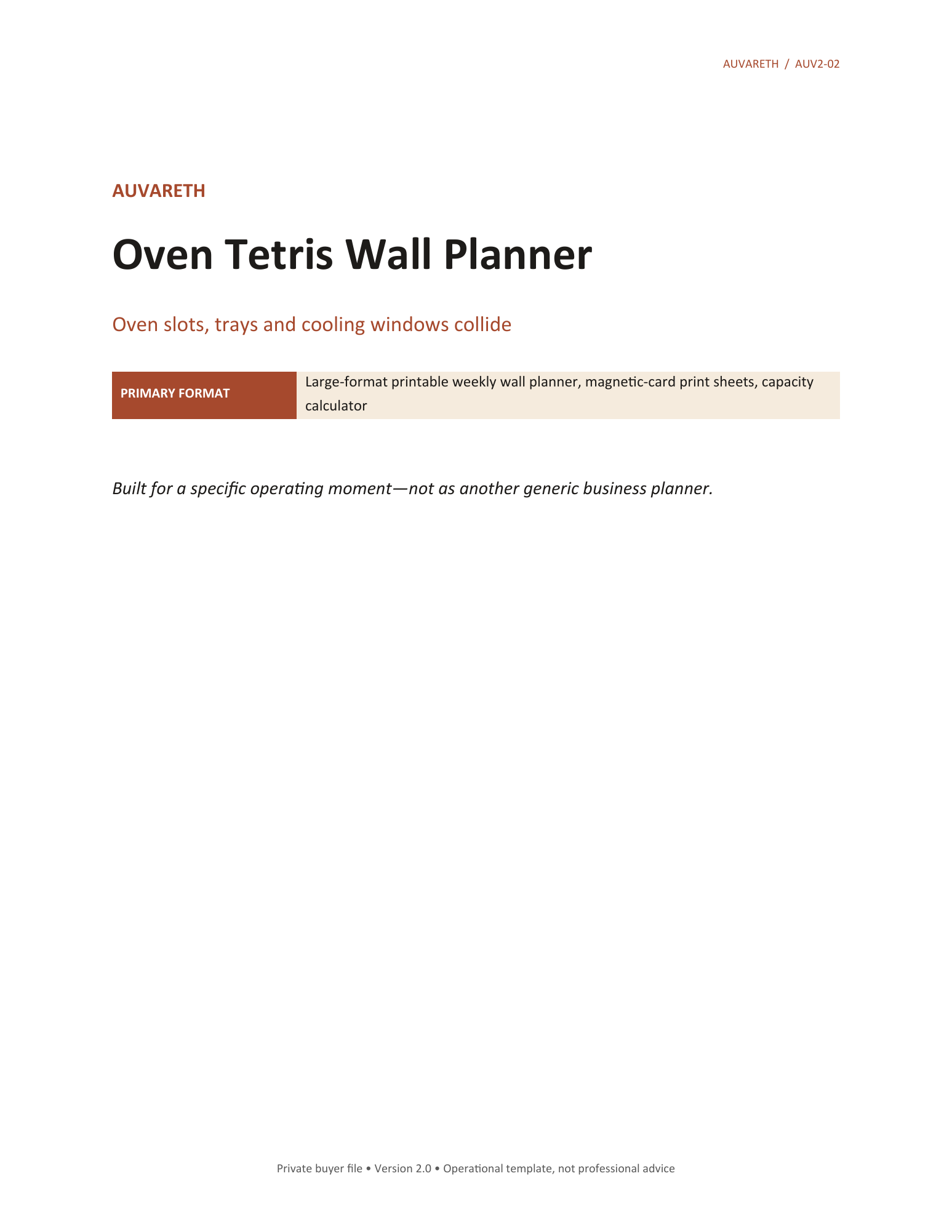 Oven Tetris Wall Planner — buyer problem and product purpose