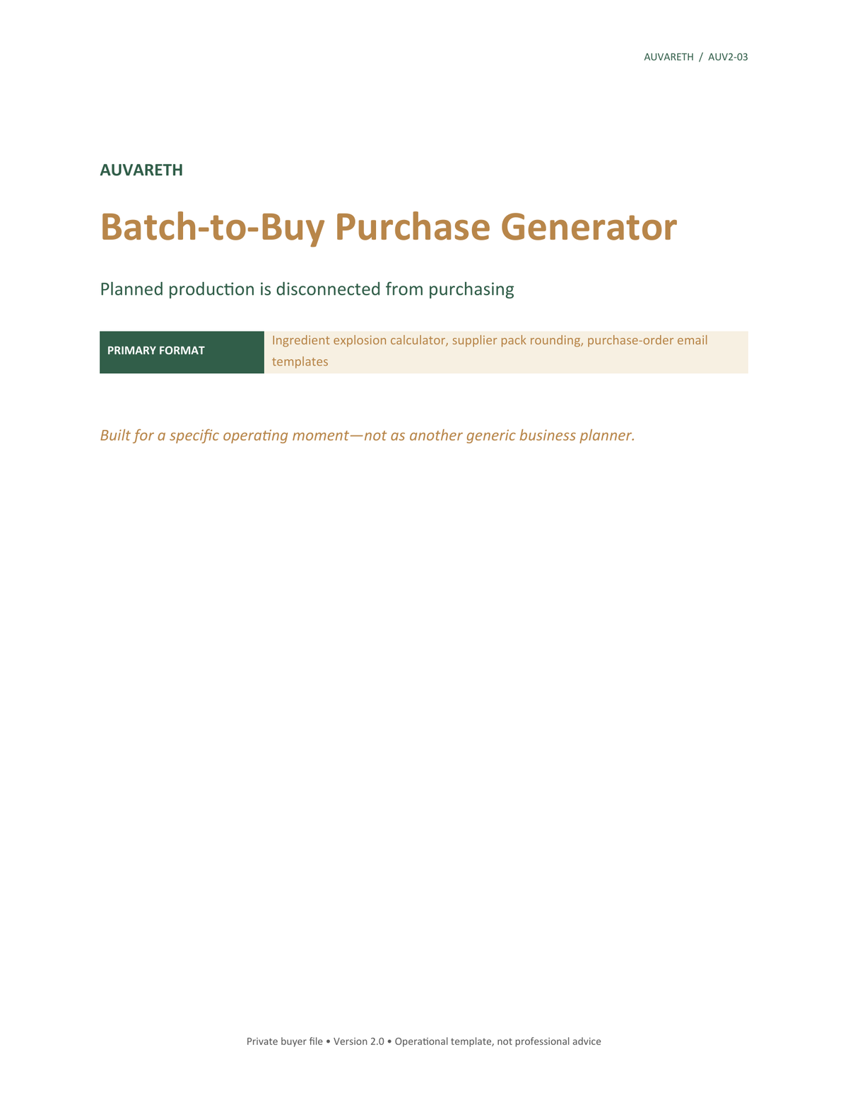 Batch-to-Buy Purchase Generator — buyer problem and product purpose