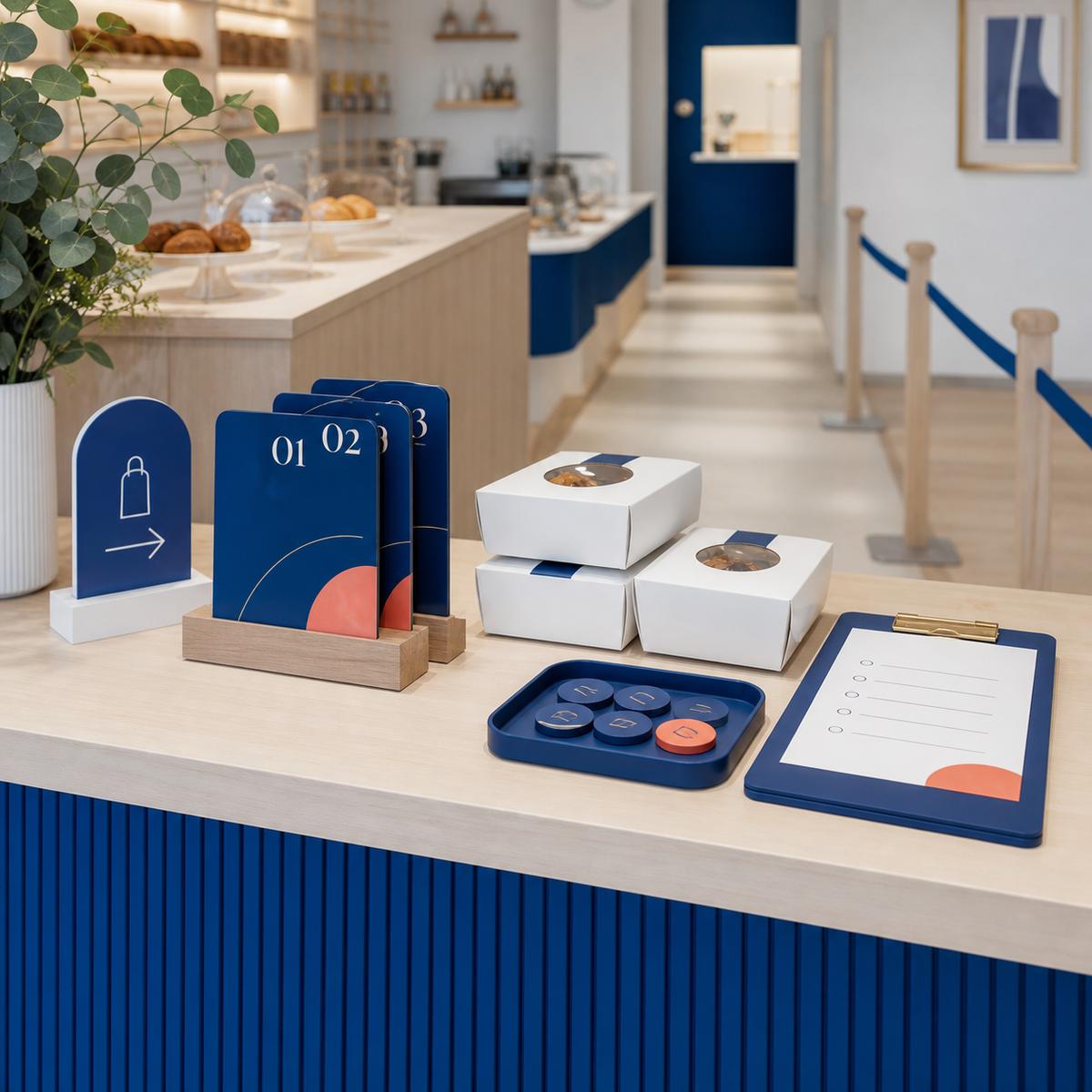 Pickup Hour Experience Kit — Cobalt wayfinding system with storefront signs and handoff tickets