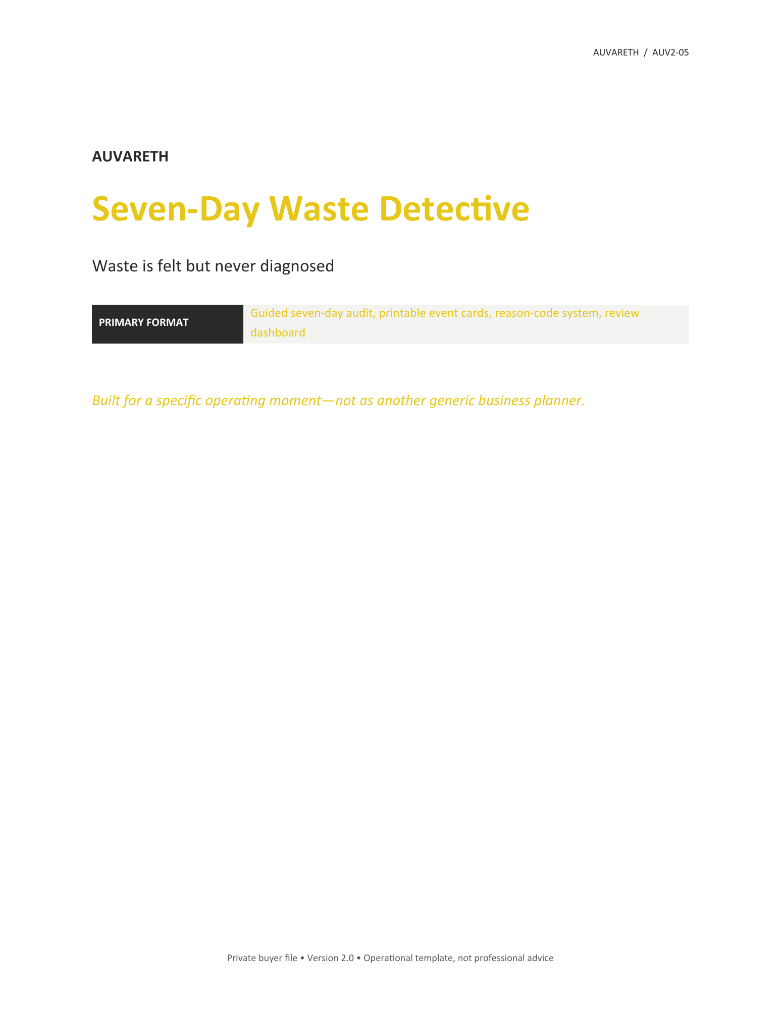 Seven-Day Waste Detective — buyer problem and product purpose