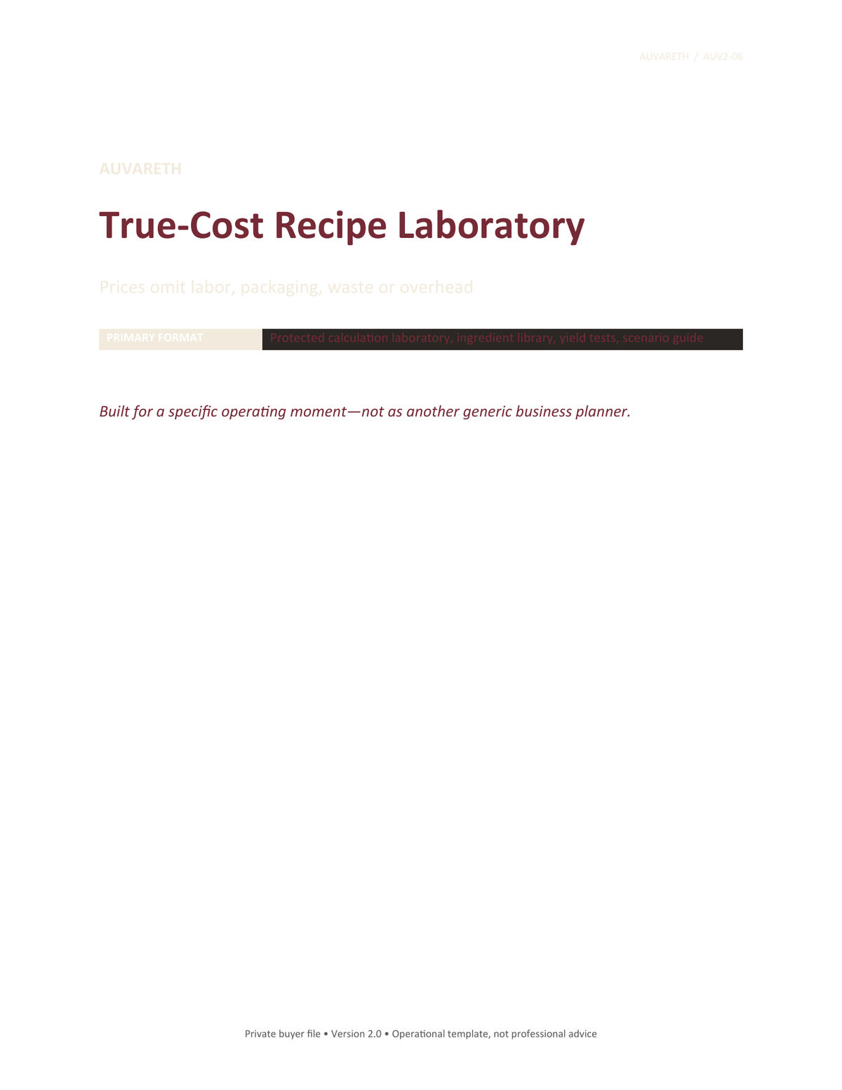 True-Cost Recipe Laboratory — buyer problem and product purpose