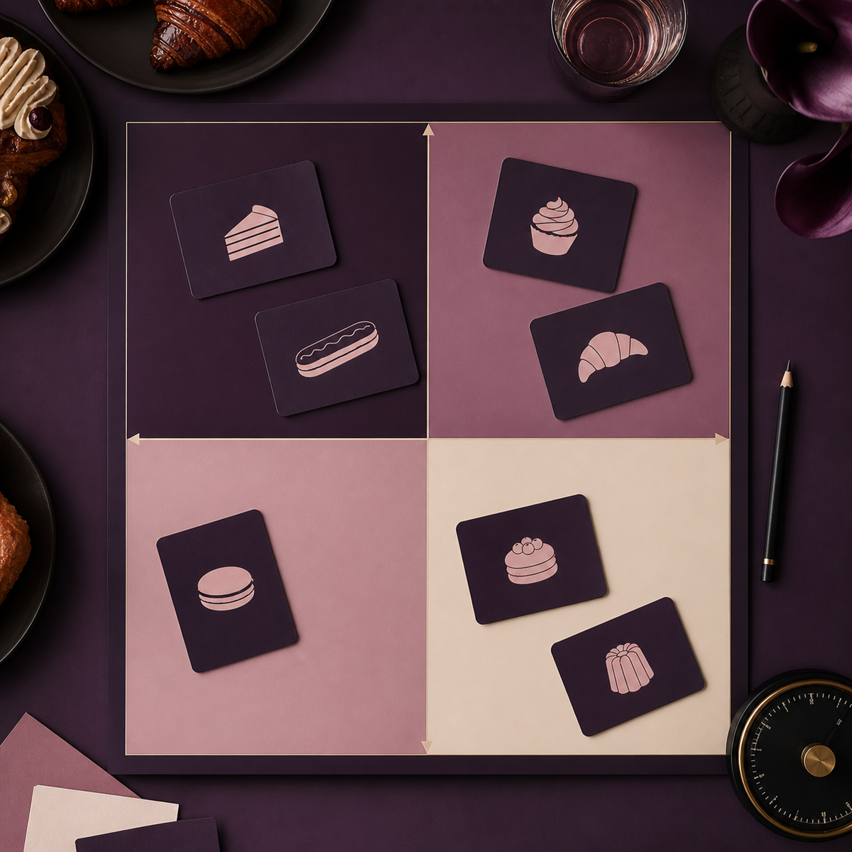 Menu Profit Portfolio Workshop — Aubergine editorial workshop with quadrant cards