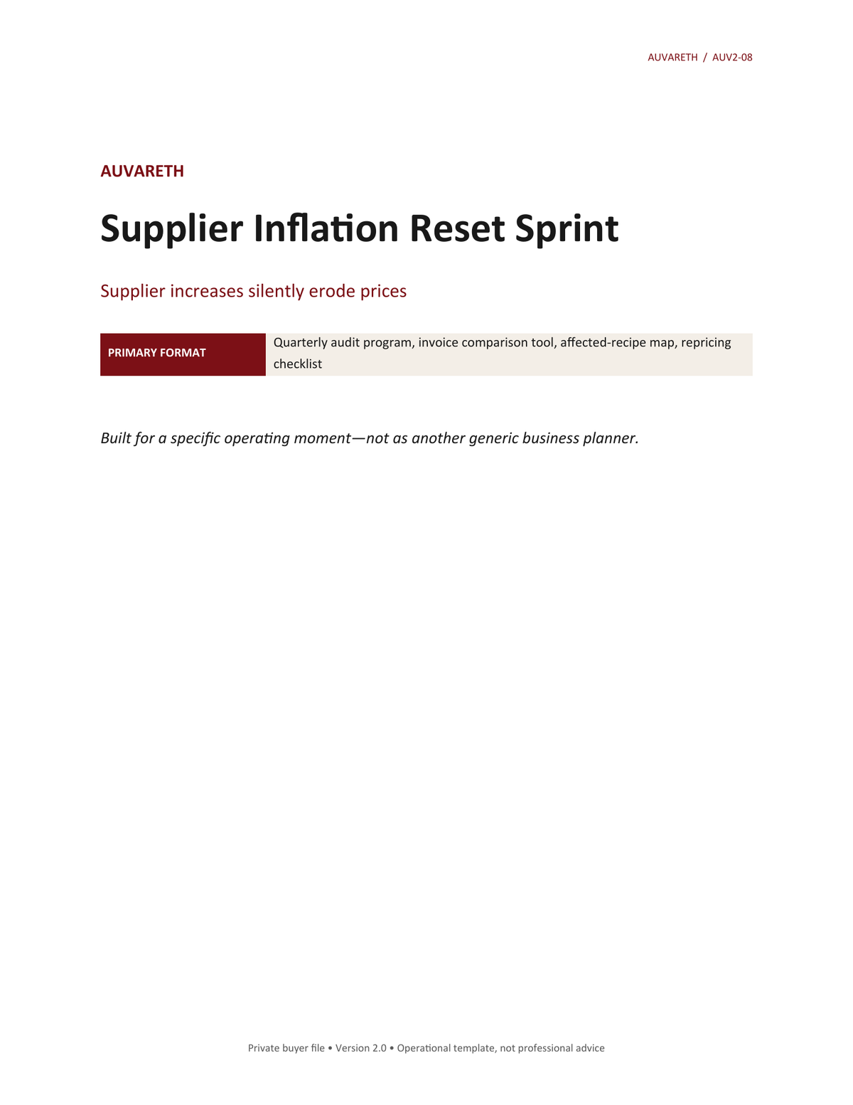 Supplier Inflation Reset Sprint — buyer problem and product purpose