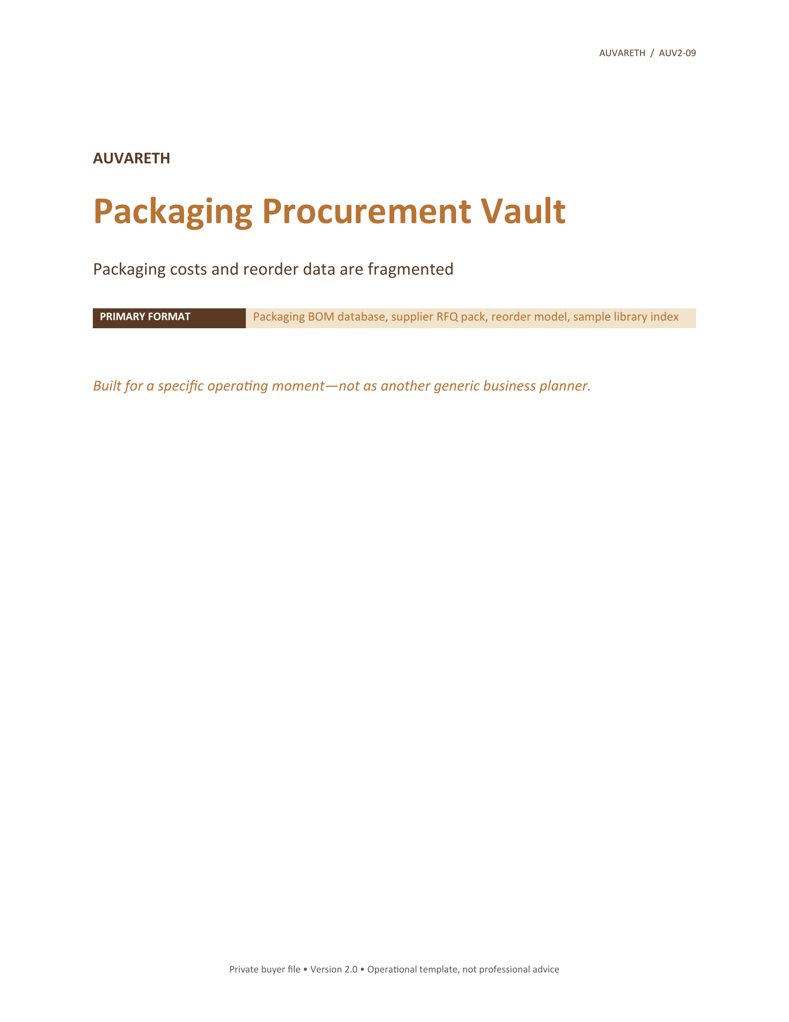 Packaging Procurement Vault — buyer problem and product purpose