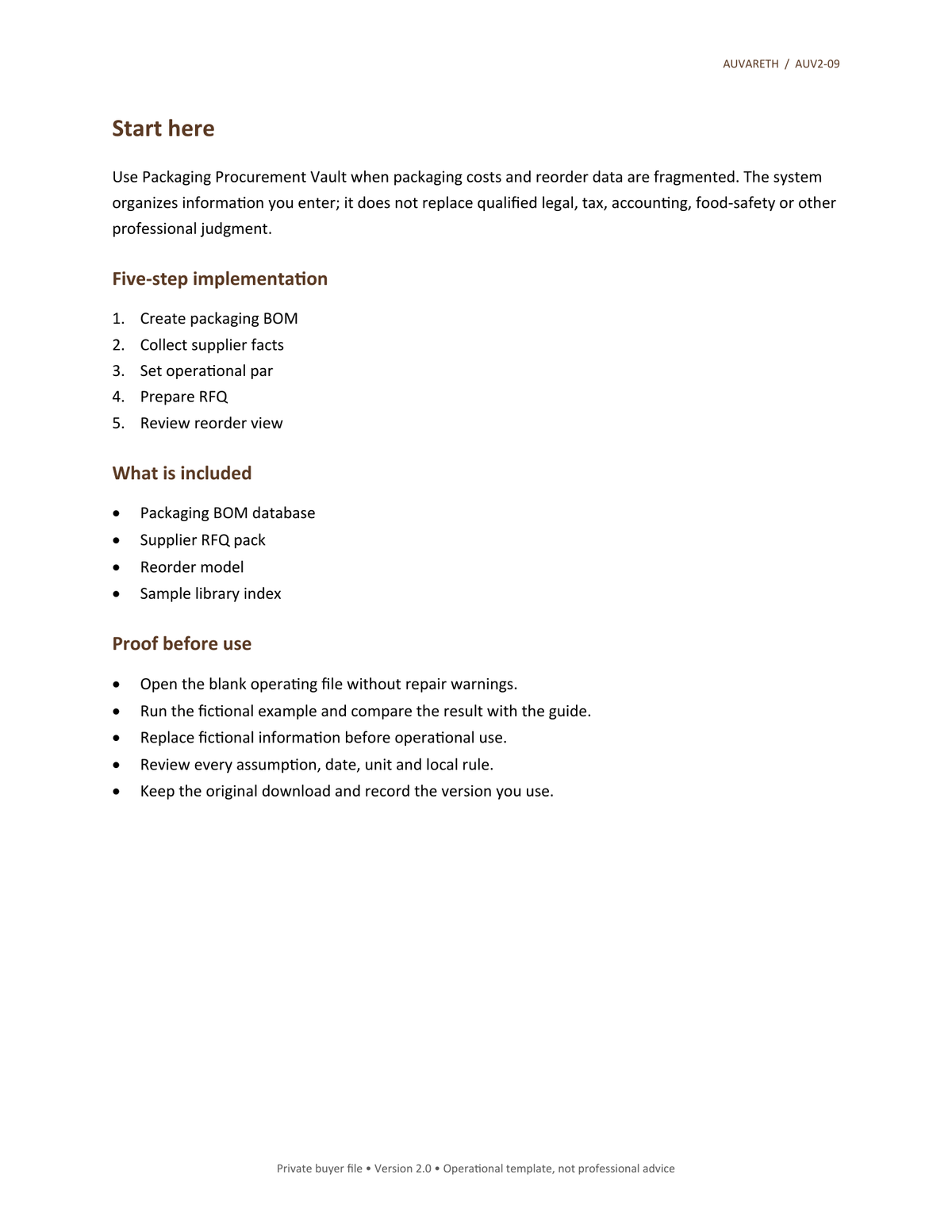Packaging Procurement Vault — included resources and setup sequence