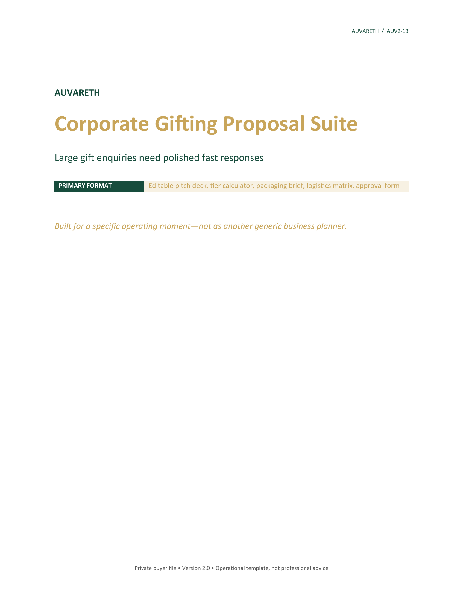 Corporate Gifting Proposal Suite — buyer problem and product purpose