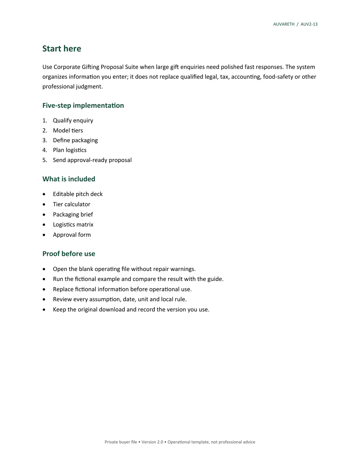 Corporate Gifting Proposal Suite — included resources and setup sequence