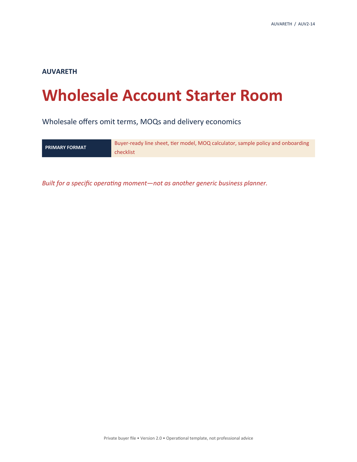 Wholesale Account Starter Room — buyer problem and product purpose