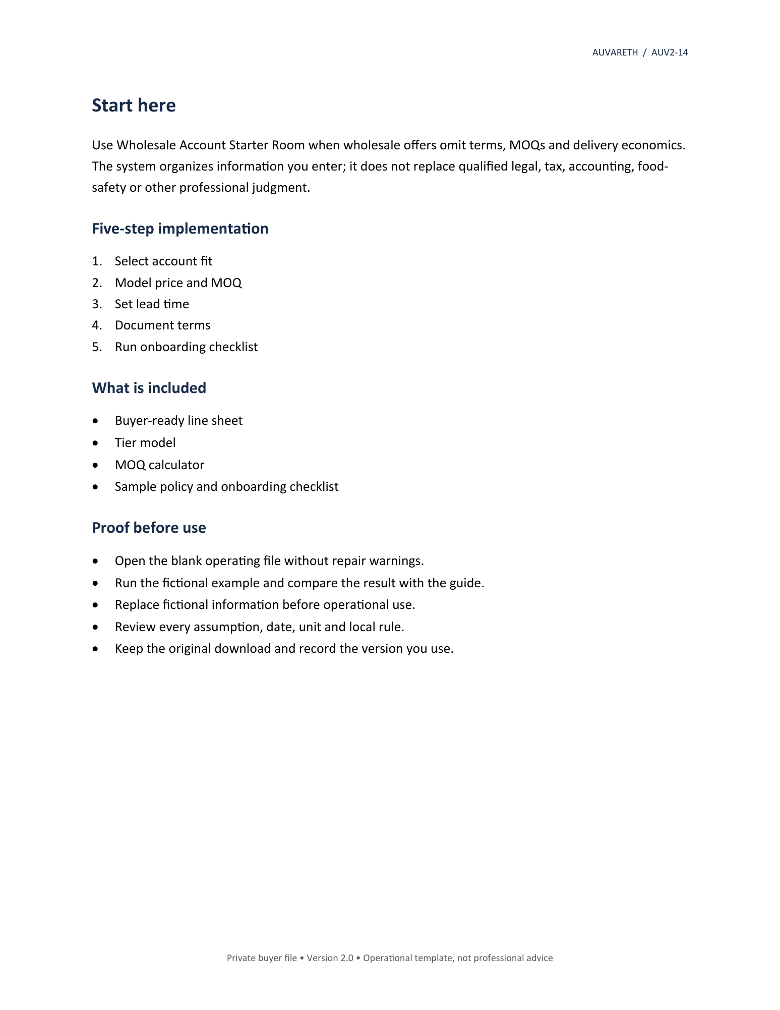Wholesale Account Starter Room — included resources and setup sequence