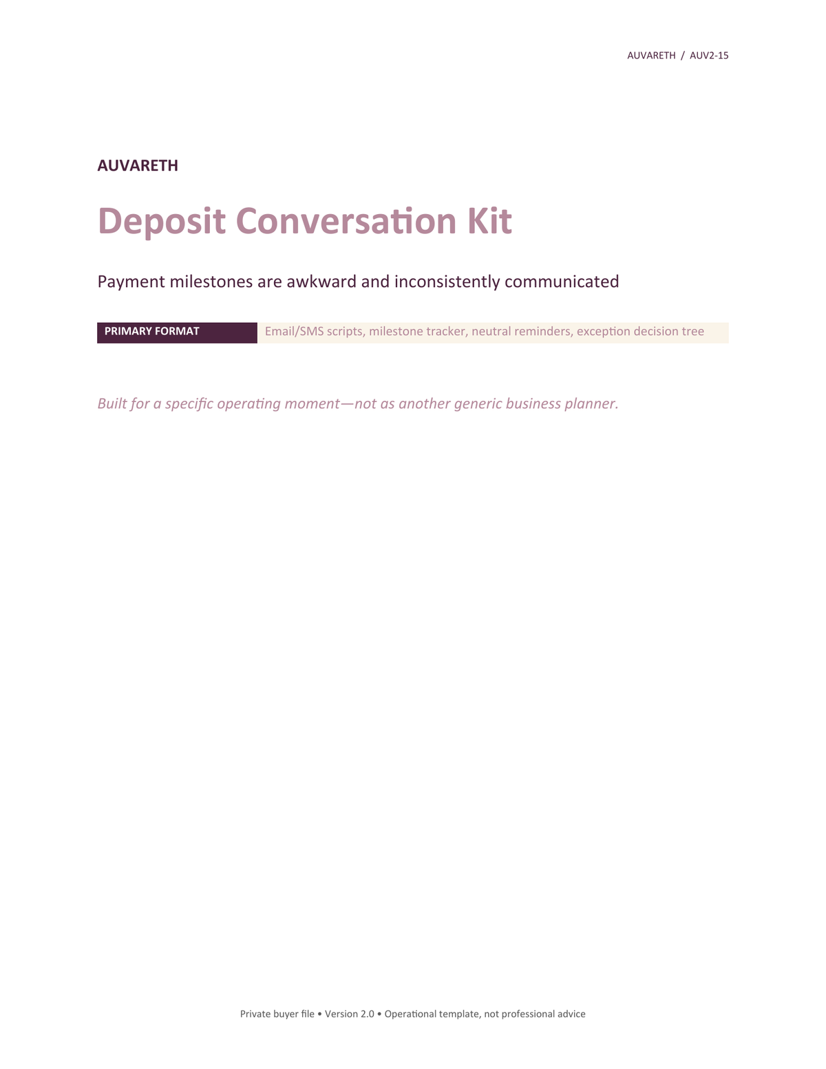 Deposit Conversation Kit — buyer problem and product purpose