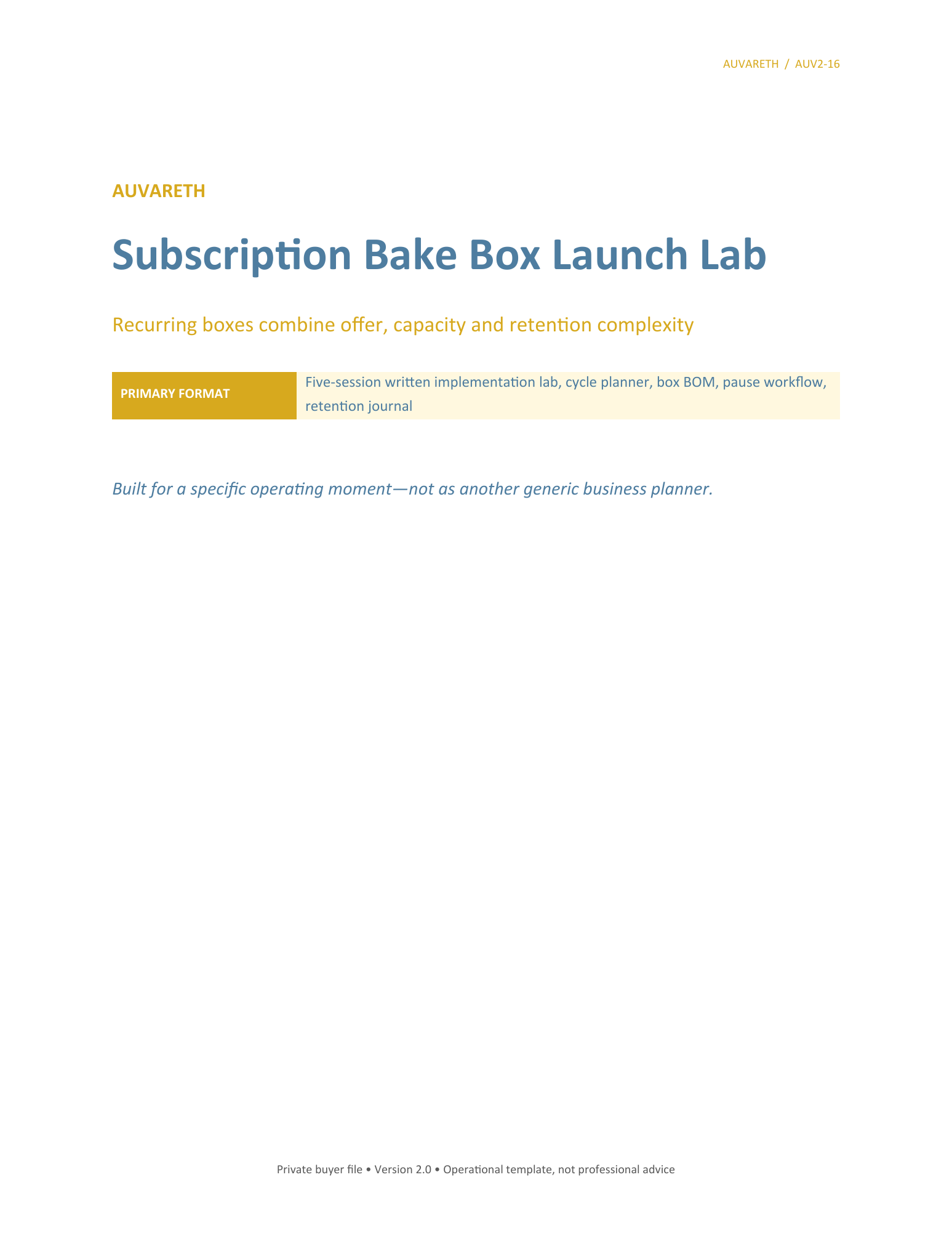 Subscription Bake Box Launch Lab — buyer problem and product purpose