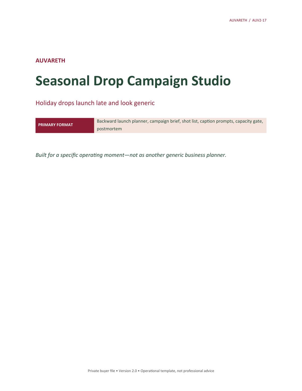 Seasonal Drop Campaign Studio — buyer problem and product purpose