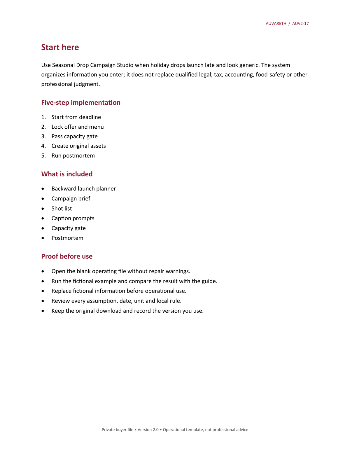 Seasonal Drop Campaign Studio — included resources and setup sequence