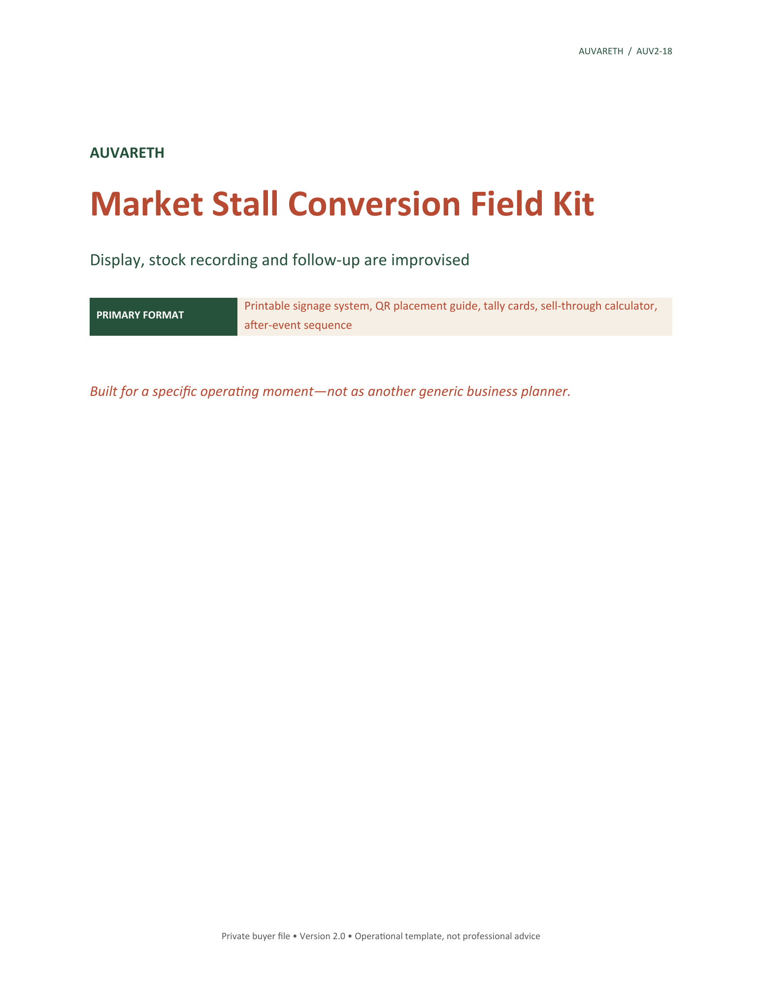Market Stall Conversion Field Kit — buyer problem and product purpose