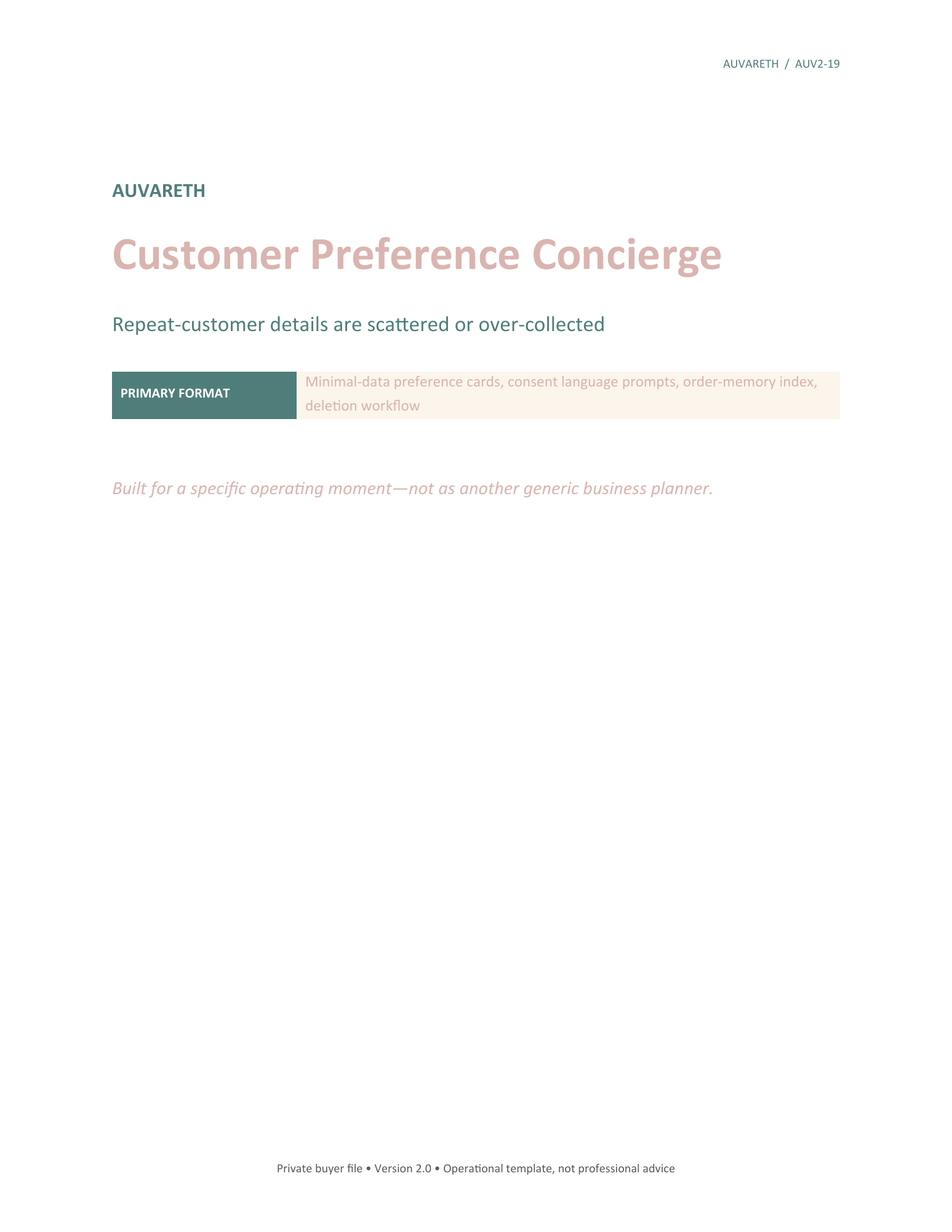 Customer Preference Concierge — buyer problem and product purpose