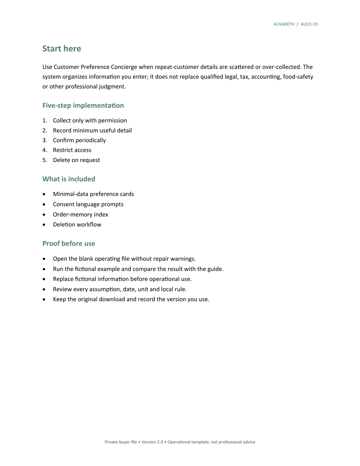 Customer Preference Concierge — included resources and setup sequence