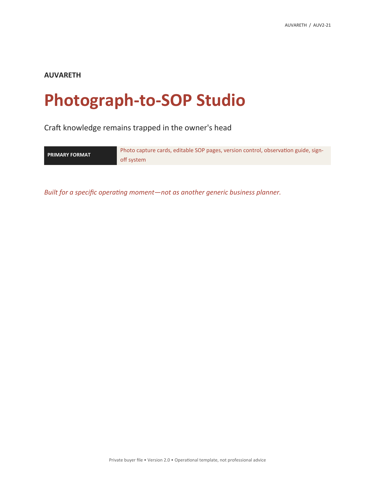 Photograph-to-SOP Studio — buyer problem and product purpose