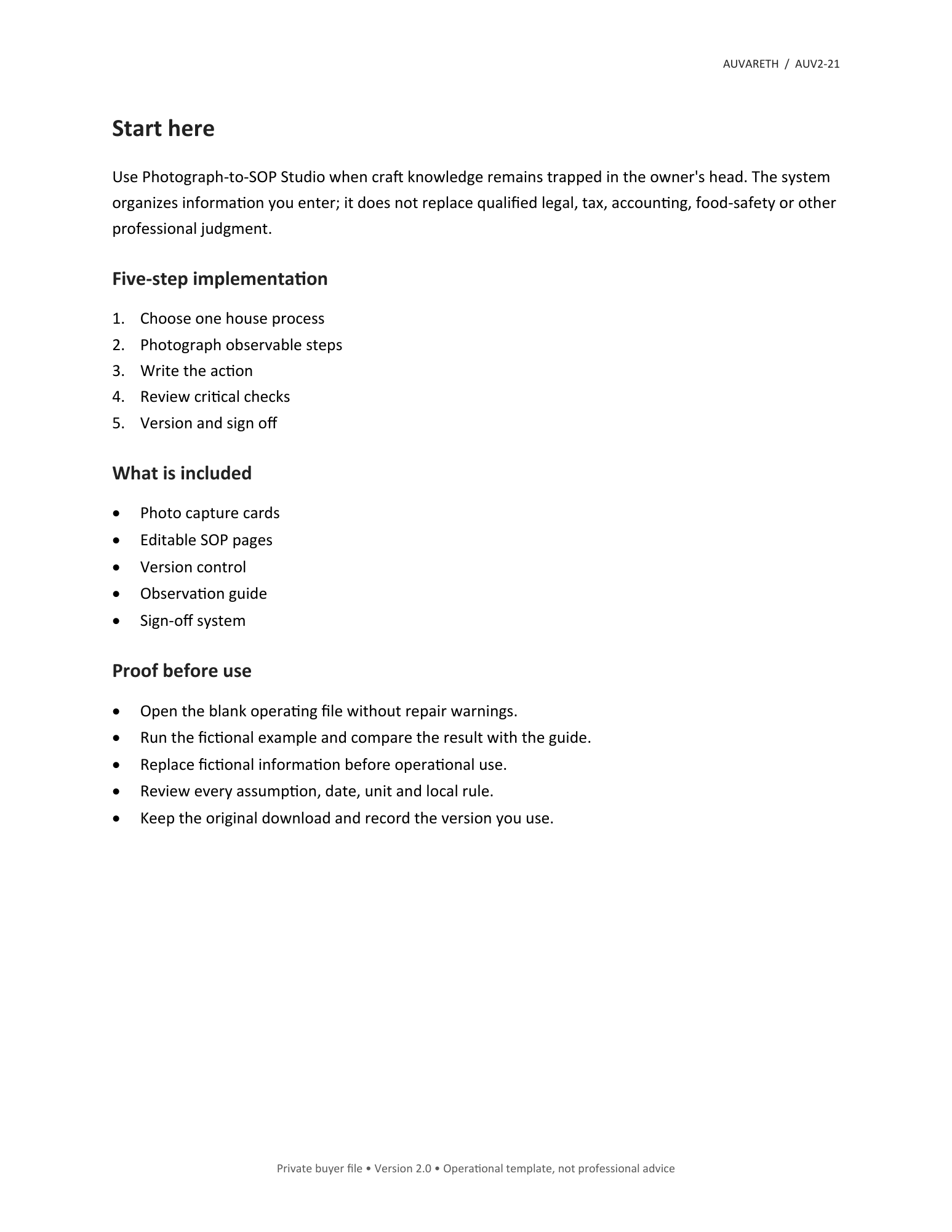 Photograph-to-SOP Studio — included resources and setup sequence