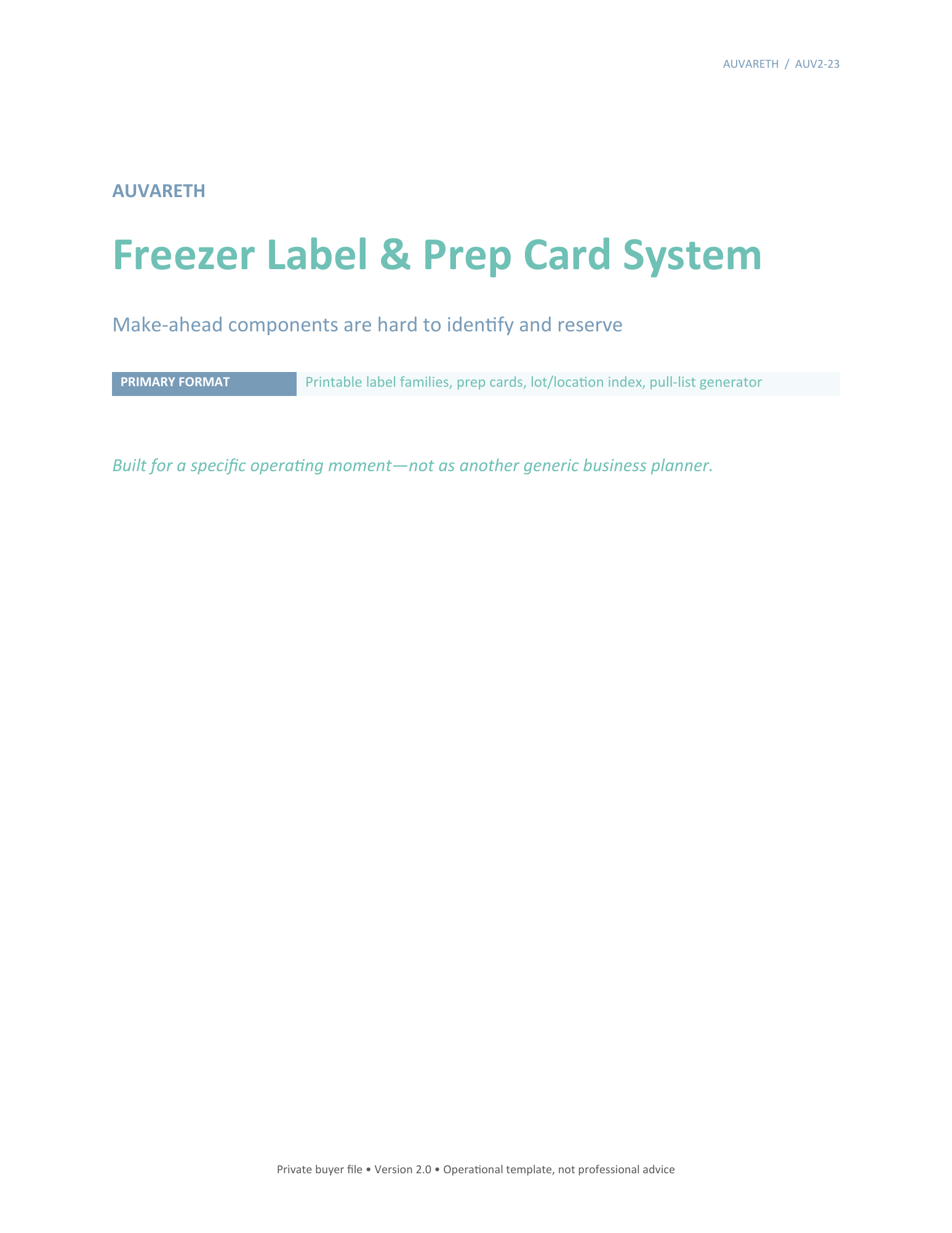 Freezer Label & Prep Card System — buyer problem and product purpose