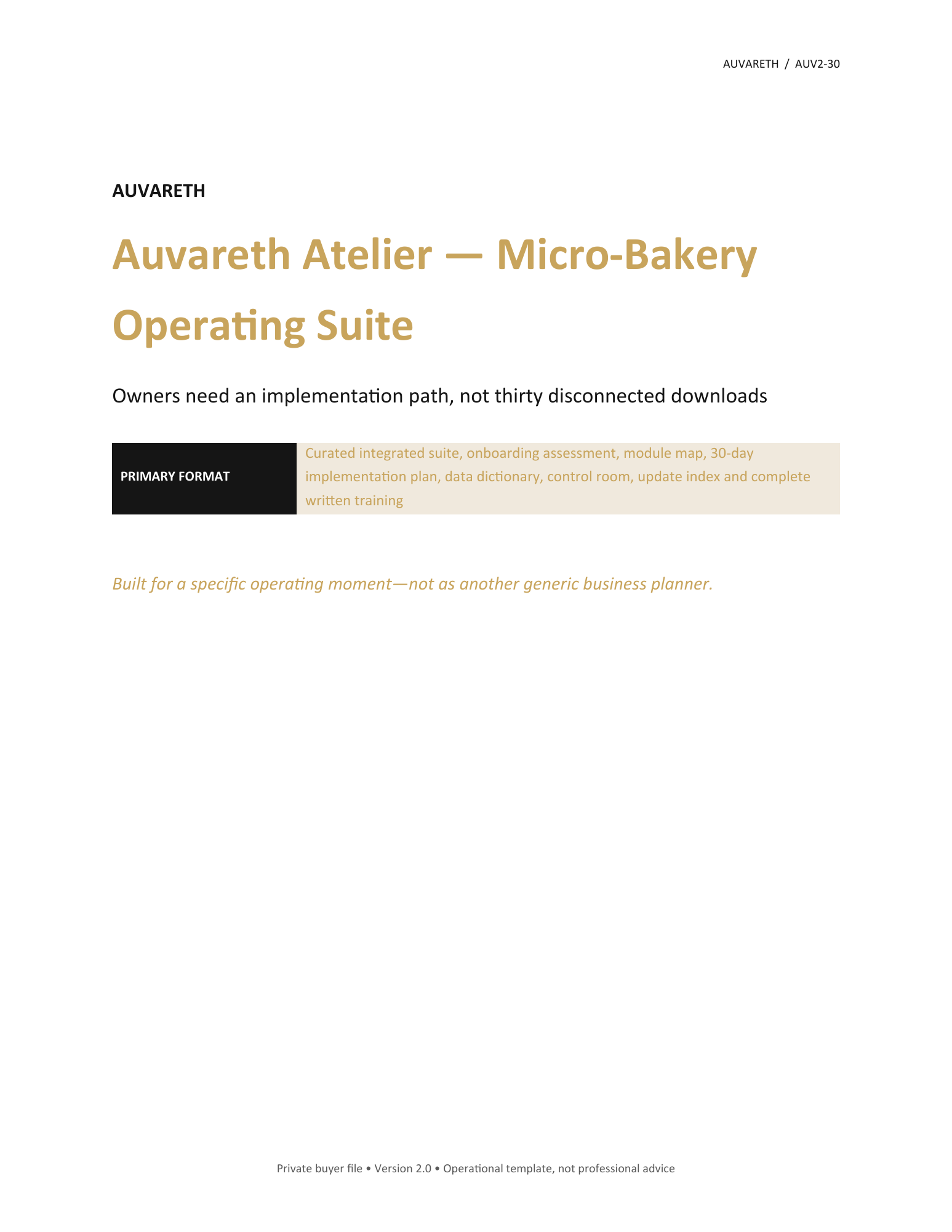 Auvareth Atelier — Micro-Bakery Operating Suite — buyer problem and product purpose